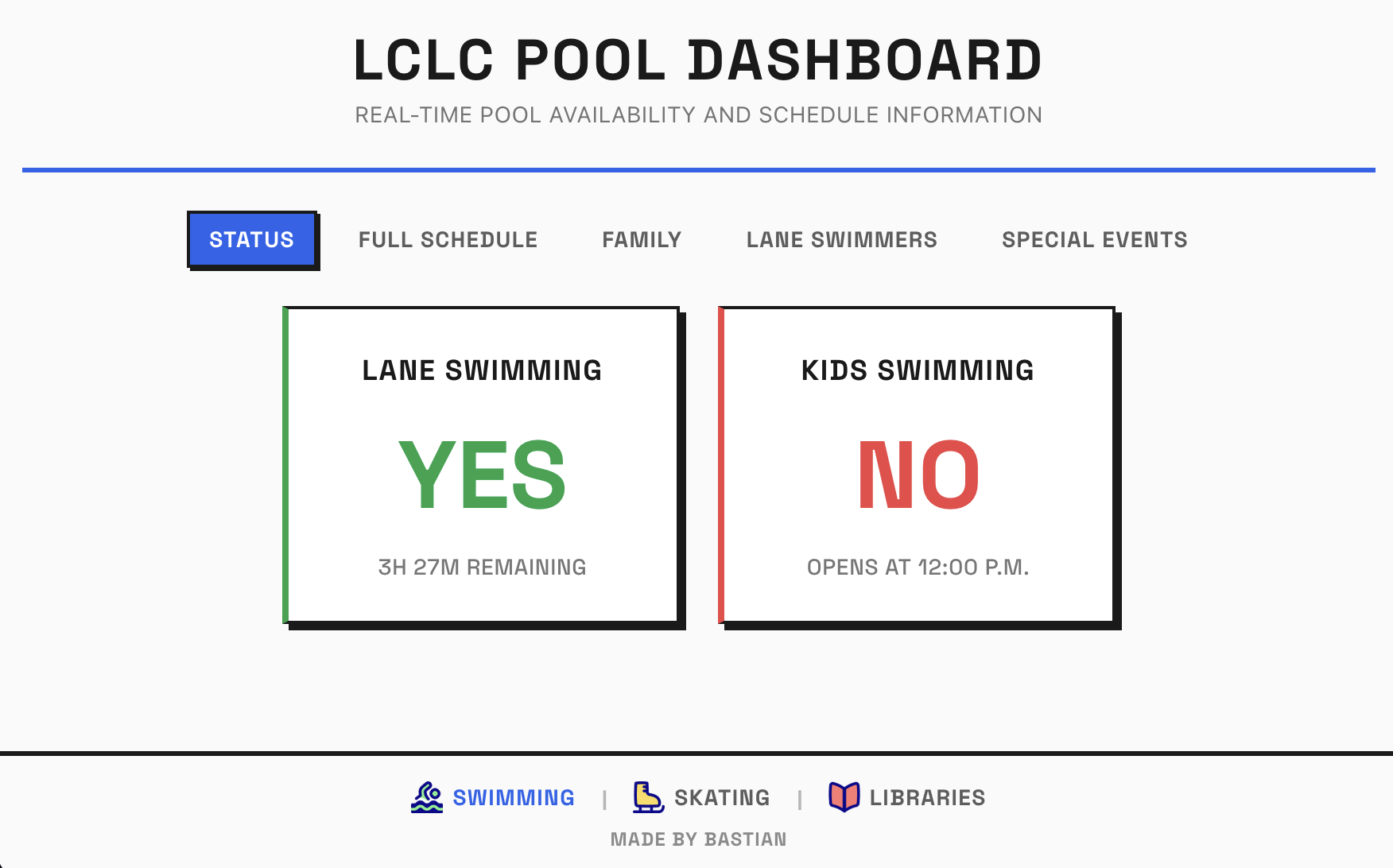 LCLC Pool Dashboard screenshot
